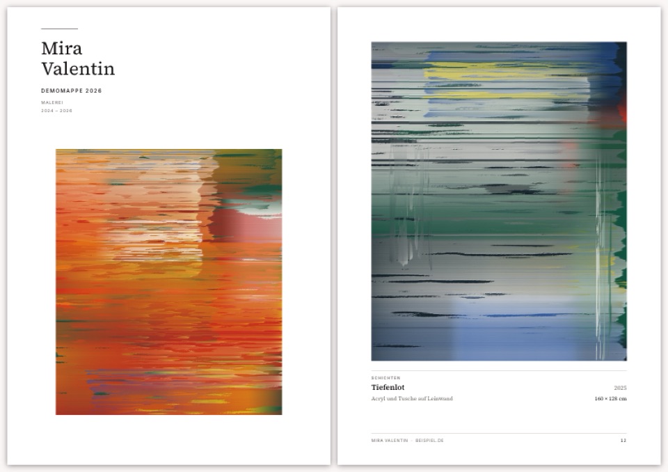 Design Dossier im Hochformat: Titelseite und Werktafel